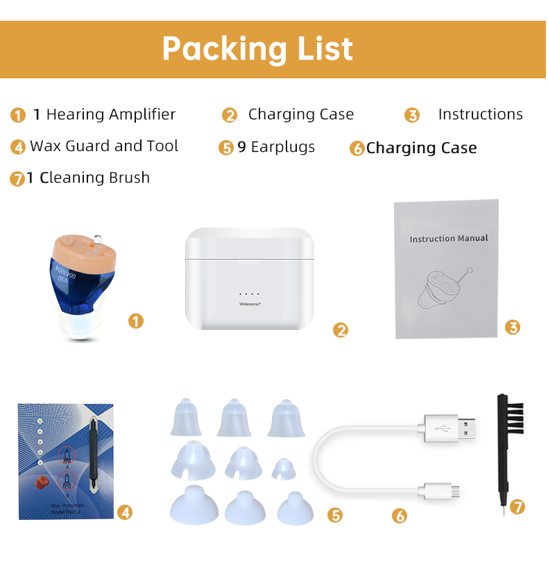 nstant-fit ITC hearing Aid packing list